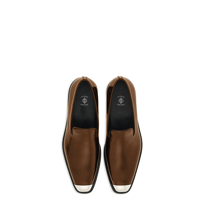 Men Silver Toe Solid Leather Loafers