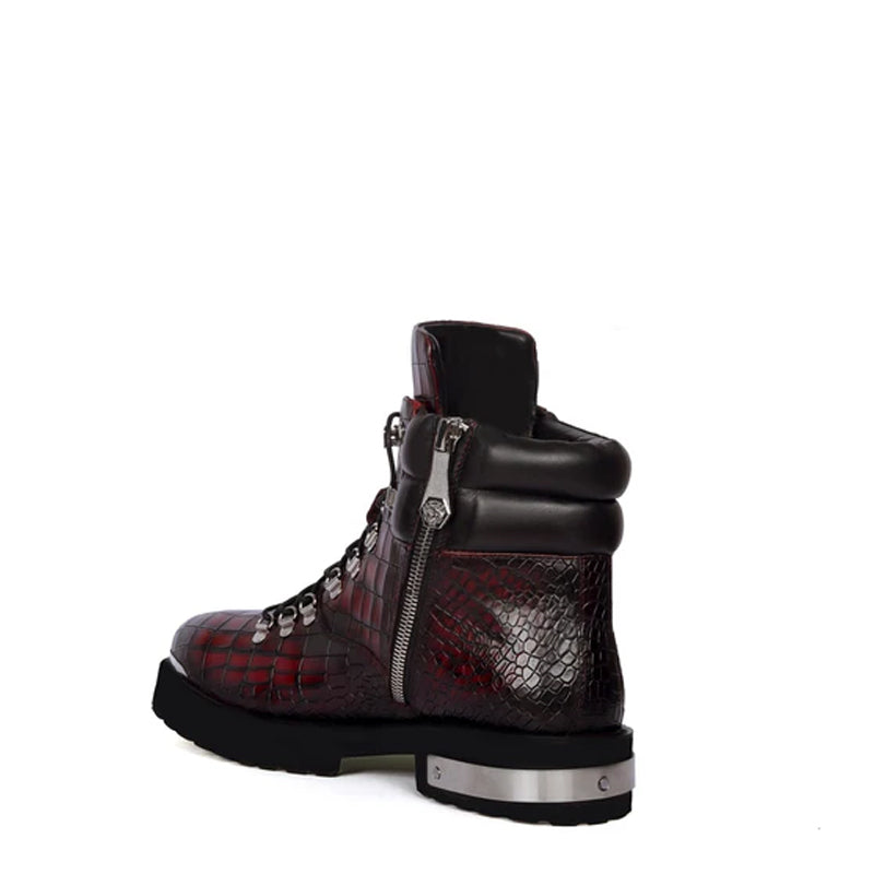 Croco Deep Cut Leather Lace-UP Ankle Boot