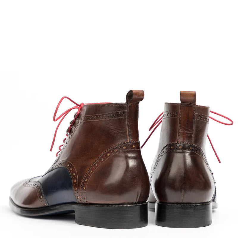 Men Dual Tone Leather Wingtip Ankle Green & Blue Burgundy Boot