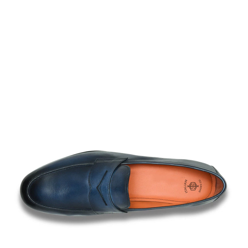 Penny Solid Leather Carlo Blue Loafer