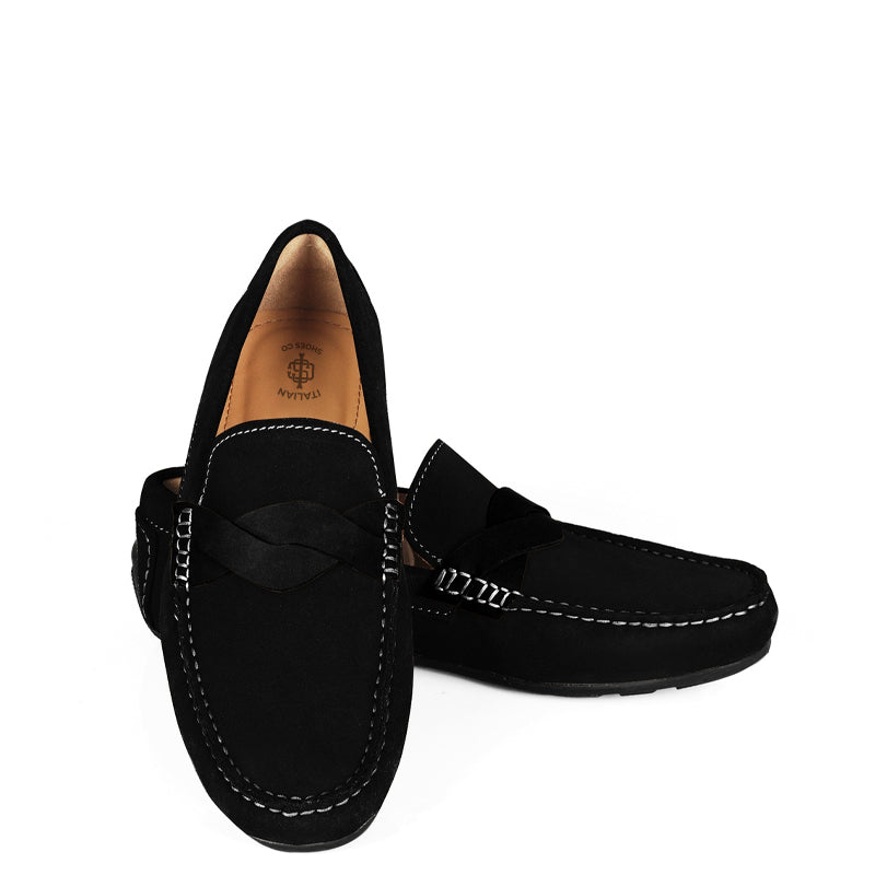 Penny Suede Cross Strap Leather Blue Loafer