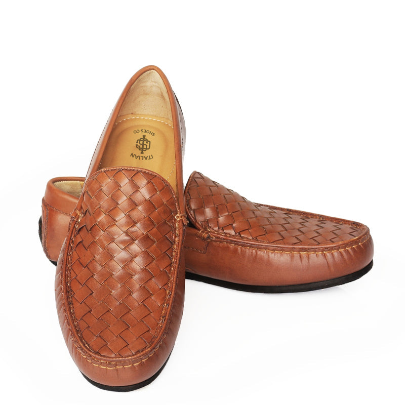 Premium Leather Weaved Textured Driving Burgundy Loafer