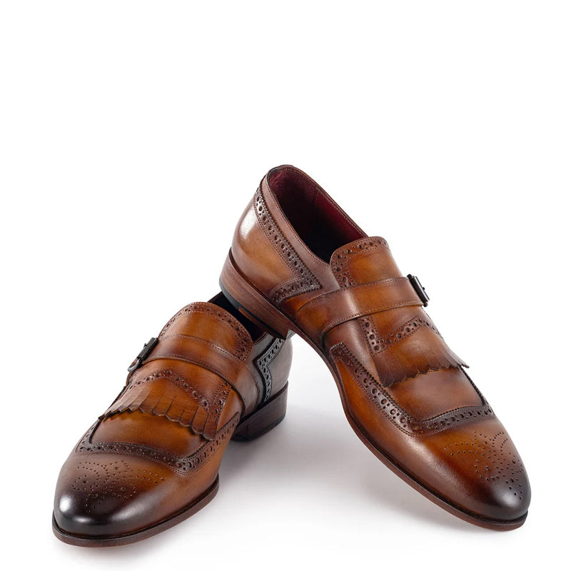 Men Captoe Leather Single Monkstraps Tan Brown Shoe