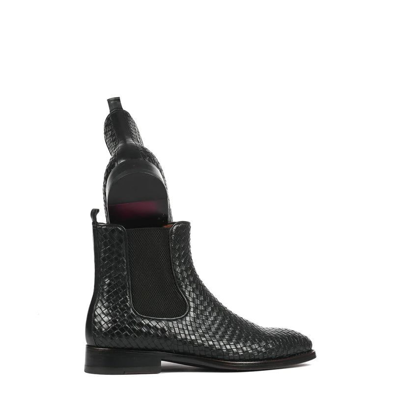 Woven Handmade Shiny Leather Chelsea Boot