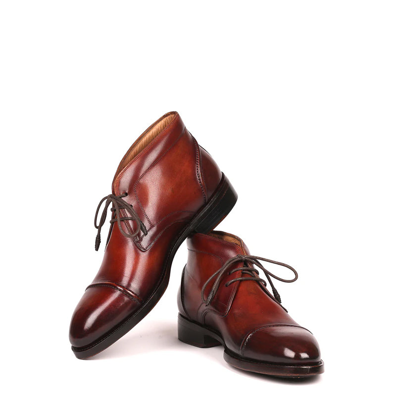 Polished Pure Leather Handpainted Cap Toe Chukkas Brown Boot