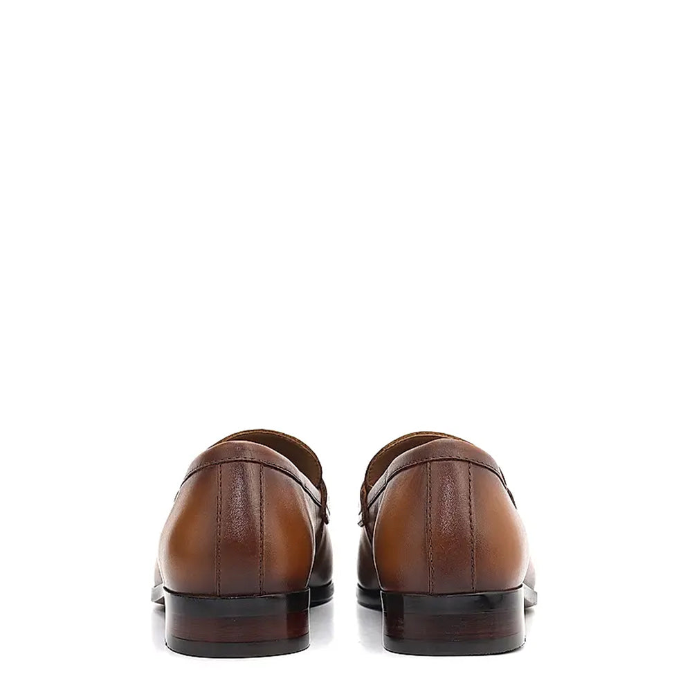 Plain Polished Leather Formal Tan Loafer