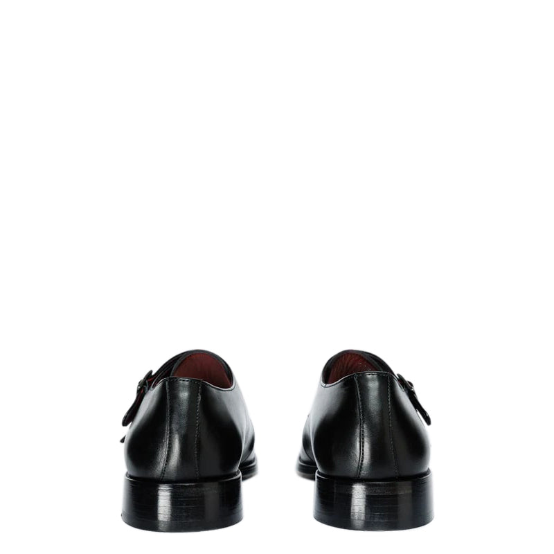 Black Leather Cap Toe Double Monk Strap Men Shoe