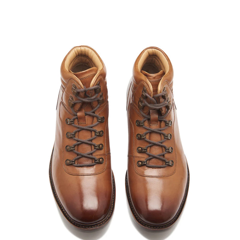 Leather Lace-Up Mid Top Ankle Cognac Boot For Men