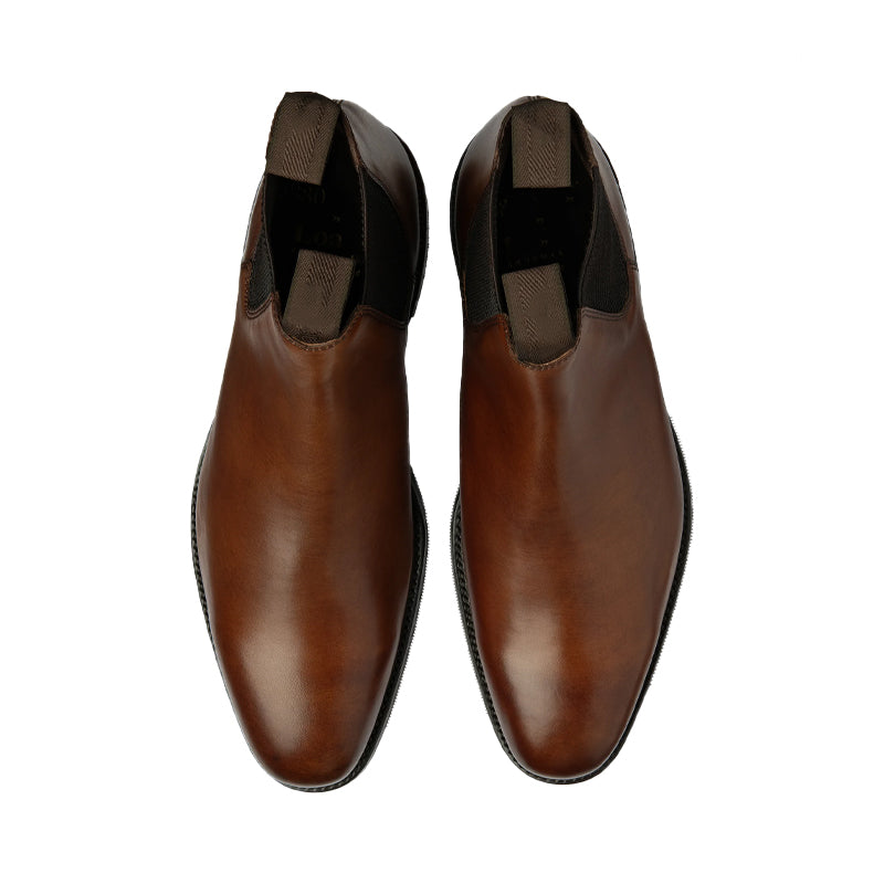 Patent Leather Chelsea Tan Boot For Men