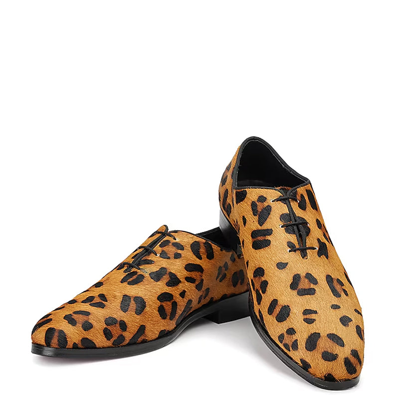 Leather Leopard Print Lace Up Shoes