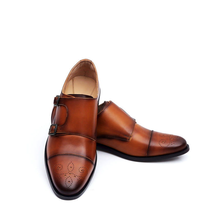 Premium ToeCap Double Monk Strap Leather Burgundy Shoe