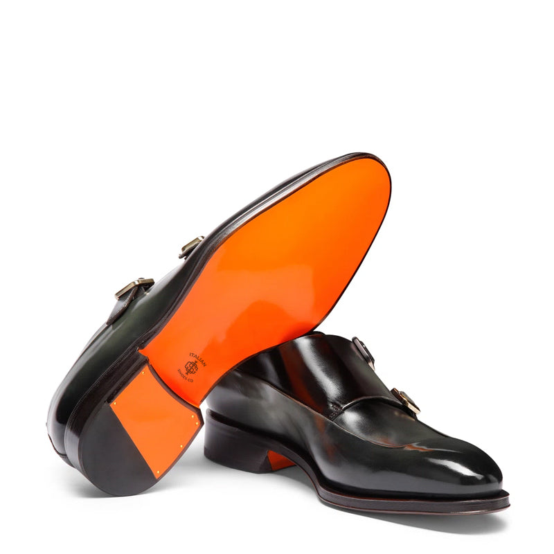 Men Cap-Toe Double Strap Green Monk Shoe
