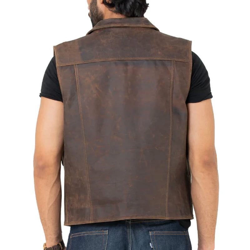Men Slim Fit Half Sleeve Leather Jacket