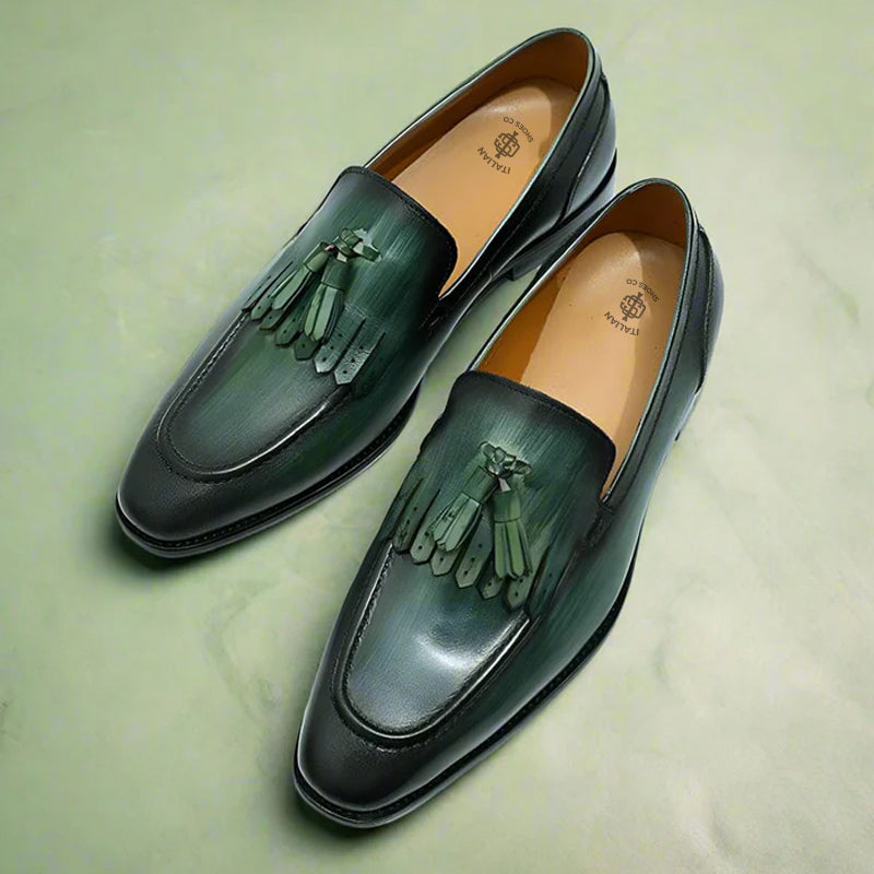 Leather Slip On Tassel Black Loafer For Men