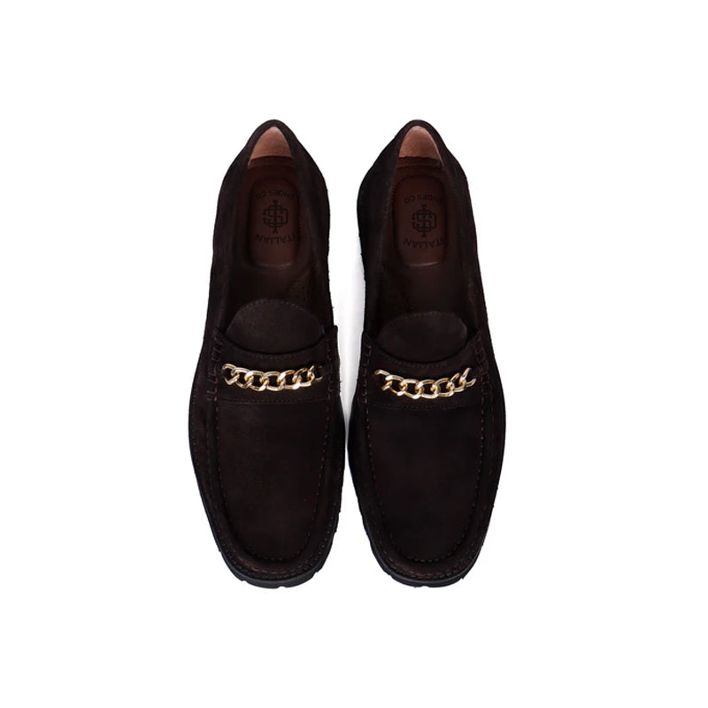 Suede Leather Loafers With Golden Blue Chain