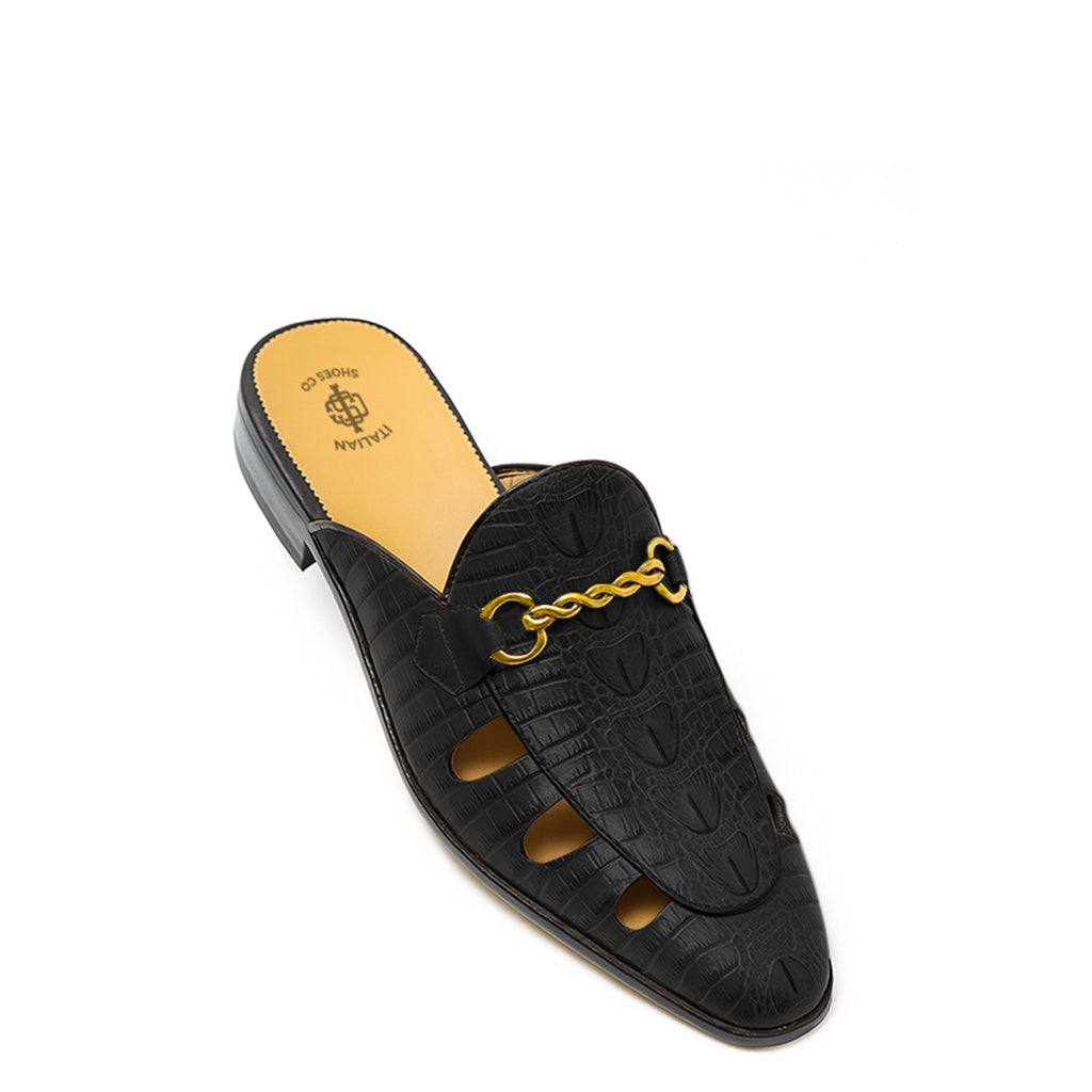 Embellished Textured Leather Mule