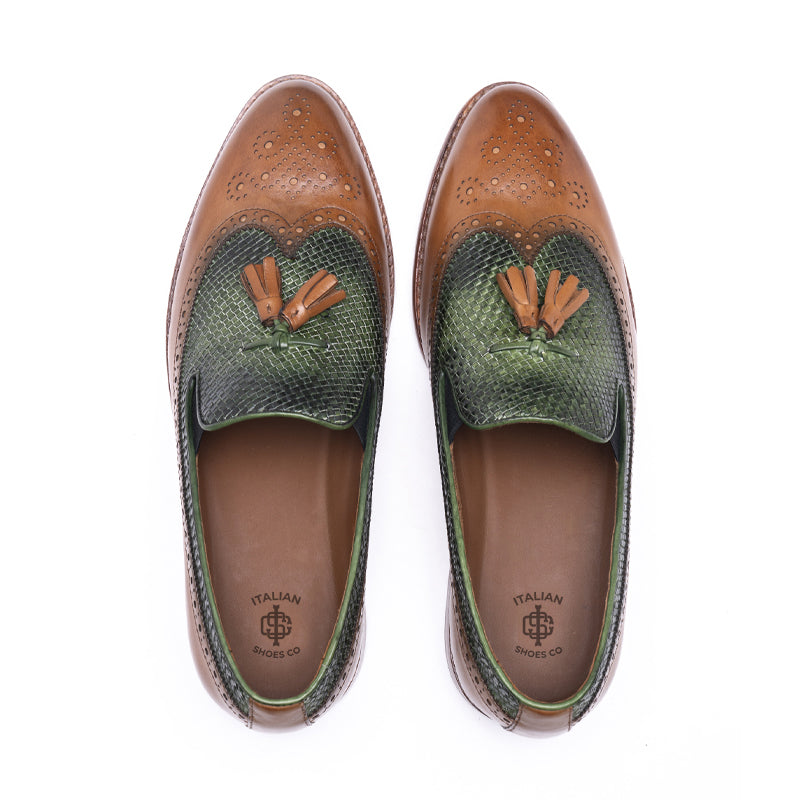 Tassels Hand Patina Wing Leather Loafer
