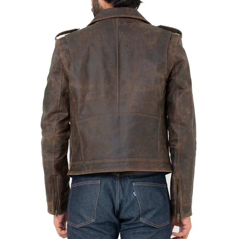 Men Solid Slim Fit Leather Biker Jacket