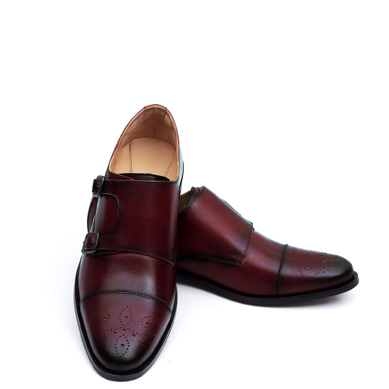 Premium ToeCap Double Monk Strap Leather Burgundy Shoe