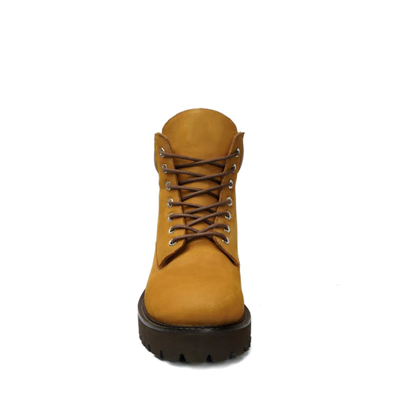 Suede Leather Lace-Up Biker Tan Boot