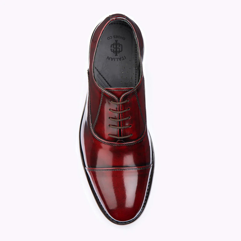 Plain Shiny Leather Cap Toe Oxford Shoes