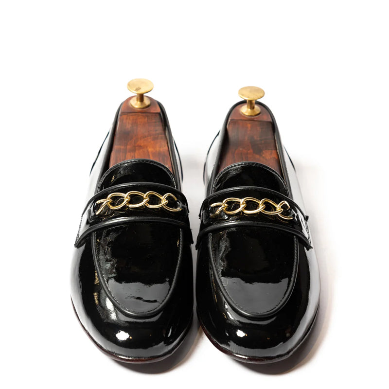 Classic Patent Shiny Leather Chained Loafer