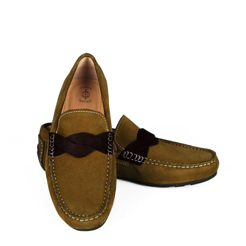 Penny Suede Cross Strap Leather Mustard Loafer