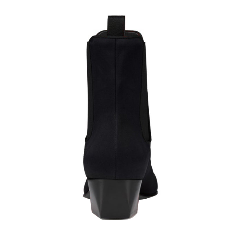 Luxury Black Chelsea Pointed Toe Boot with Low Block Heel