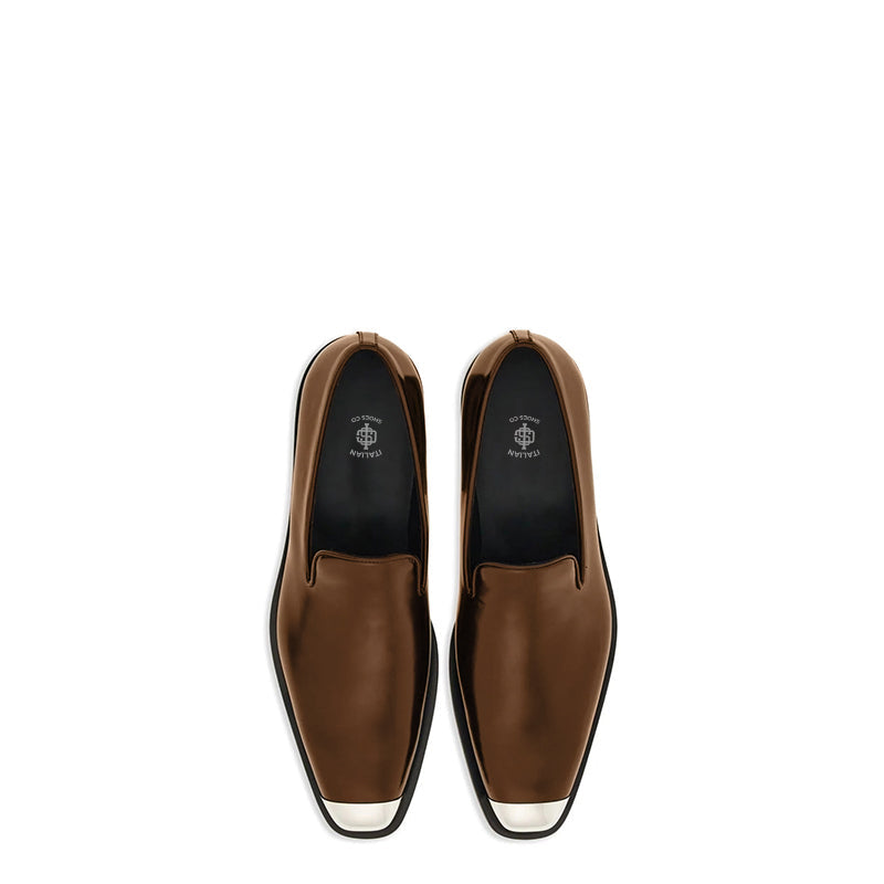 Men Silver Toe Solid Leather Loafers