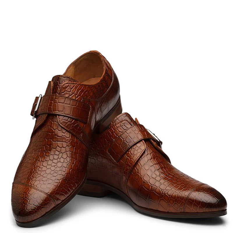 Crocodile Print Leather Single MonkStraps Shoe