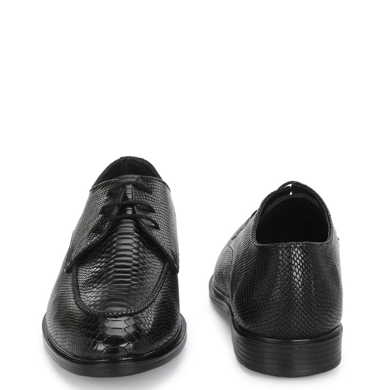 Men Textured Leather Formal Black Derby Shoe