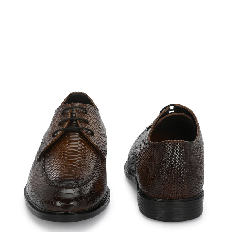 Men Textured Leather Formal Tan Derby Shoe