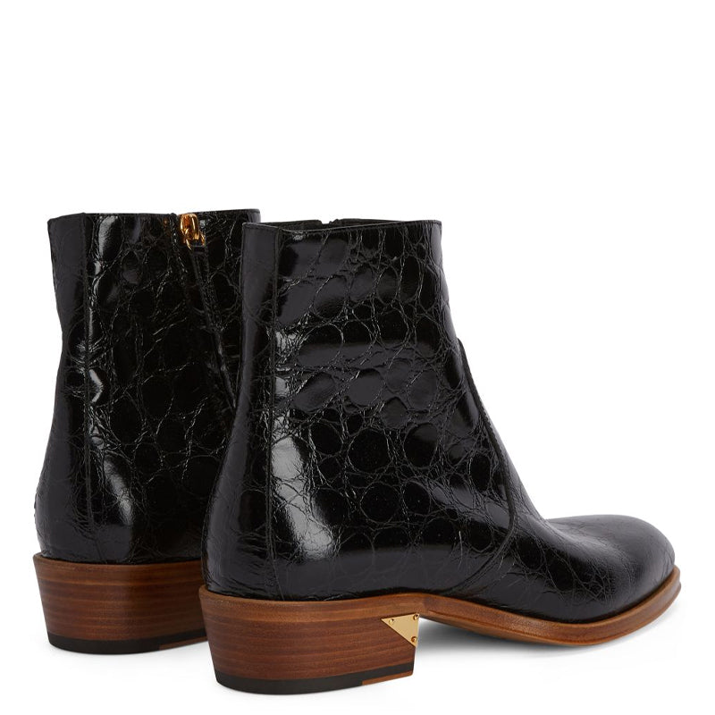 Croco Print Leather Chelsea High Ankle Brown Boot