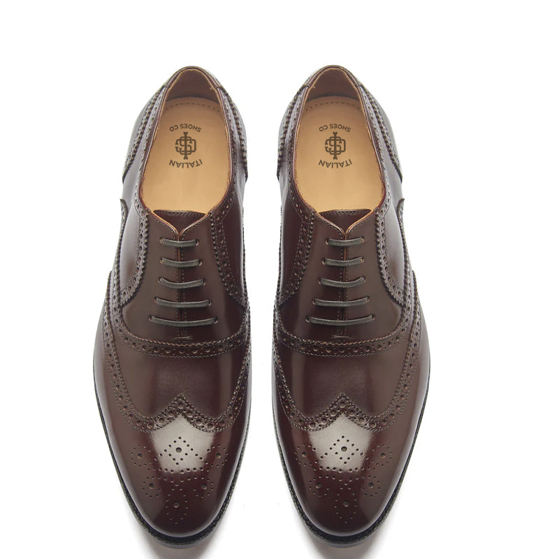 Men Lace-Up Leather Wingtip Oxford Brown Shoe
