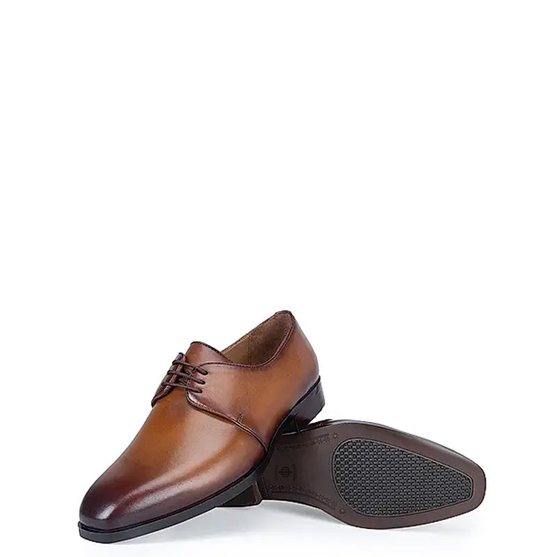 Plain Solid Leather Lace-Up Formal Derby Shoe Burgundy