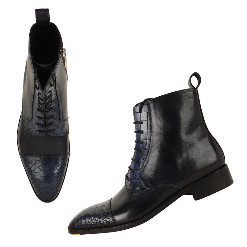 Luxury Croco Leather Cap-Toe Side-Zipper Boot Black &