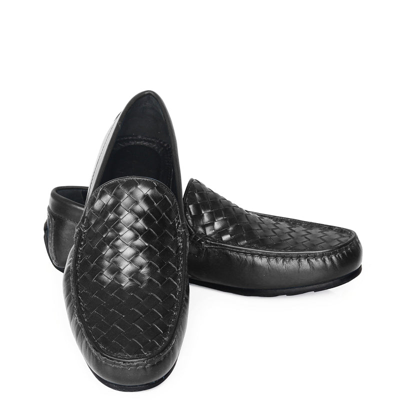 Premium Leather Weaved Textured Driving Burgundy Loafer