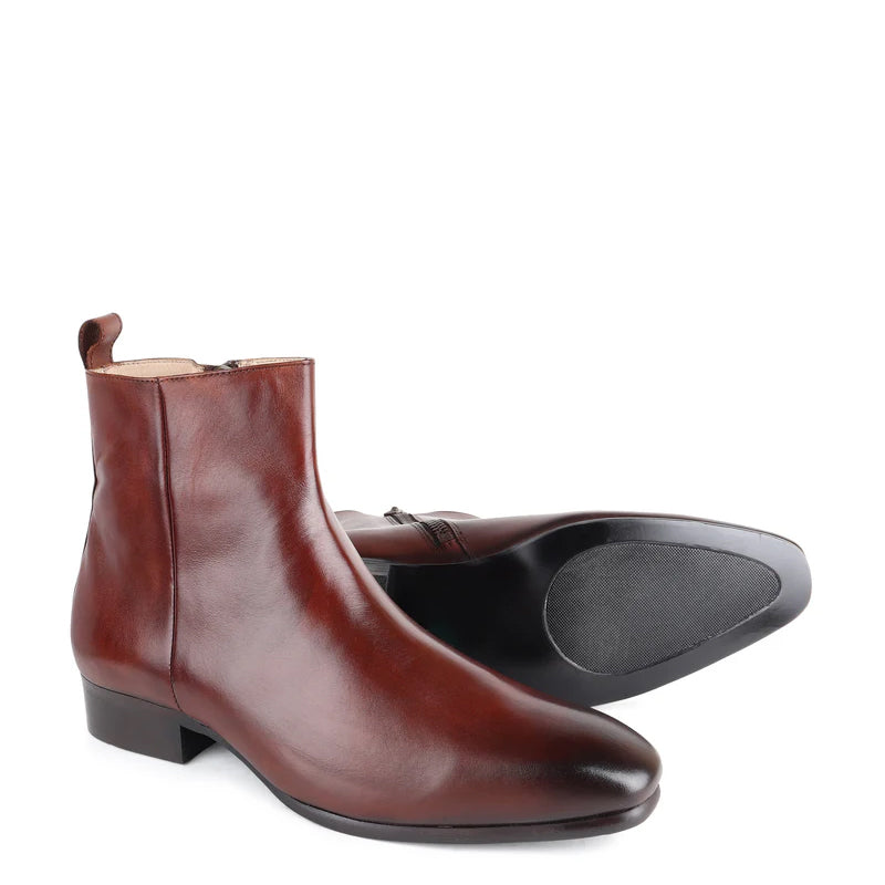 Classic Square Toe Leather Side Zipper Boot