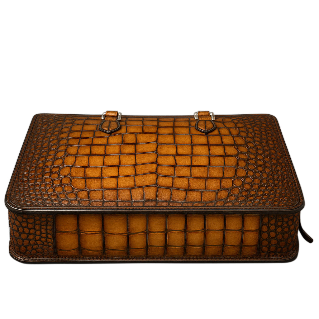 Men's Original Luxury Brown Crocodile Leather Briefcase Bag
