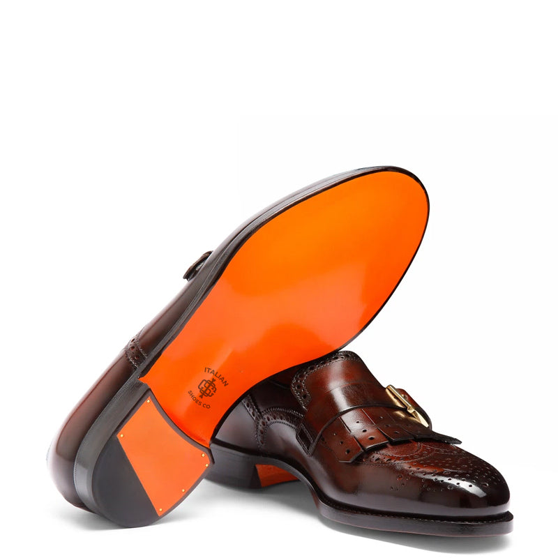 Handmade Leather Single Buckle Brown Loafer With Fringe
