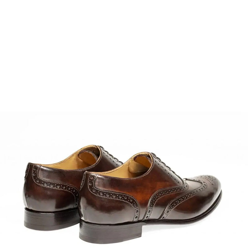 Men Wingtip Shiny Leather Oxford Burgundy Shoe
