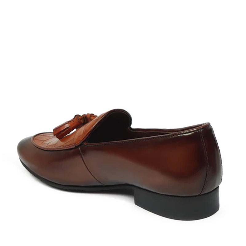 Croco Leather Tan/Brown Tassel Loafer With Deep Cut