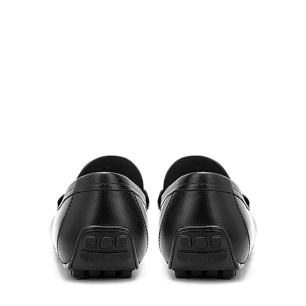 Men Solid Leather Buckled Formal Black Loafer