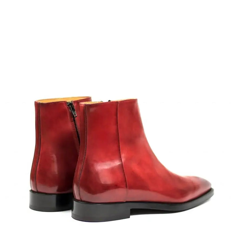 Classic Midnight Shiny Leather Side Zipper Tan Boot