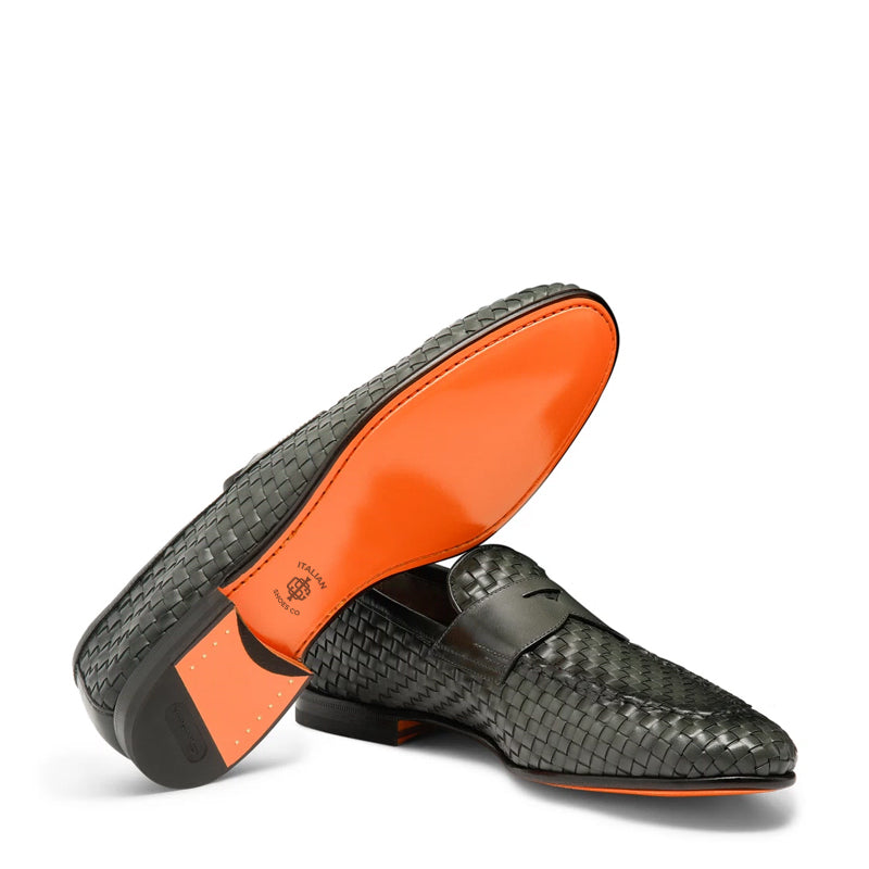 Penny Woven Shiny Leather Grey Loafer