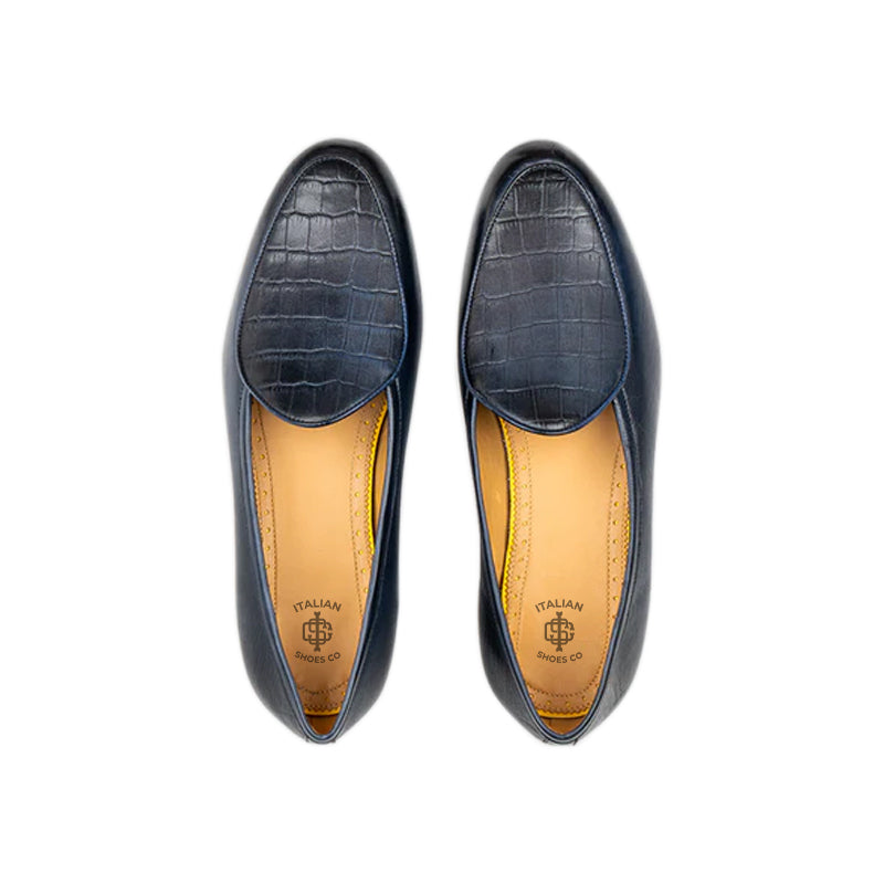 Men Croco Solid Leather Black Loafer