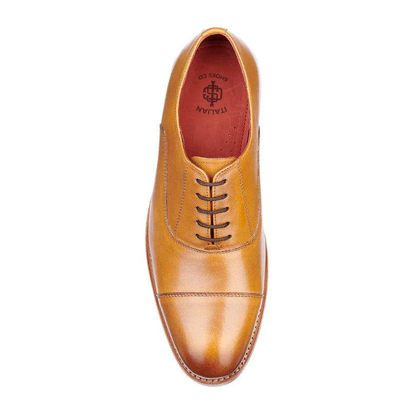 Plain Shiny Leather Cap Toe Oxford Shoes