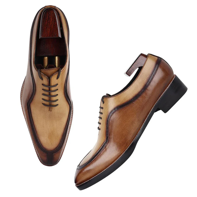 Luxury Patina Split Toe Italian Leather Oxford Shoe Tan and