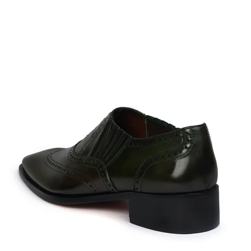 Leather Square Toe Lace-Up Oxford Olive Green Shoe