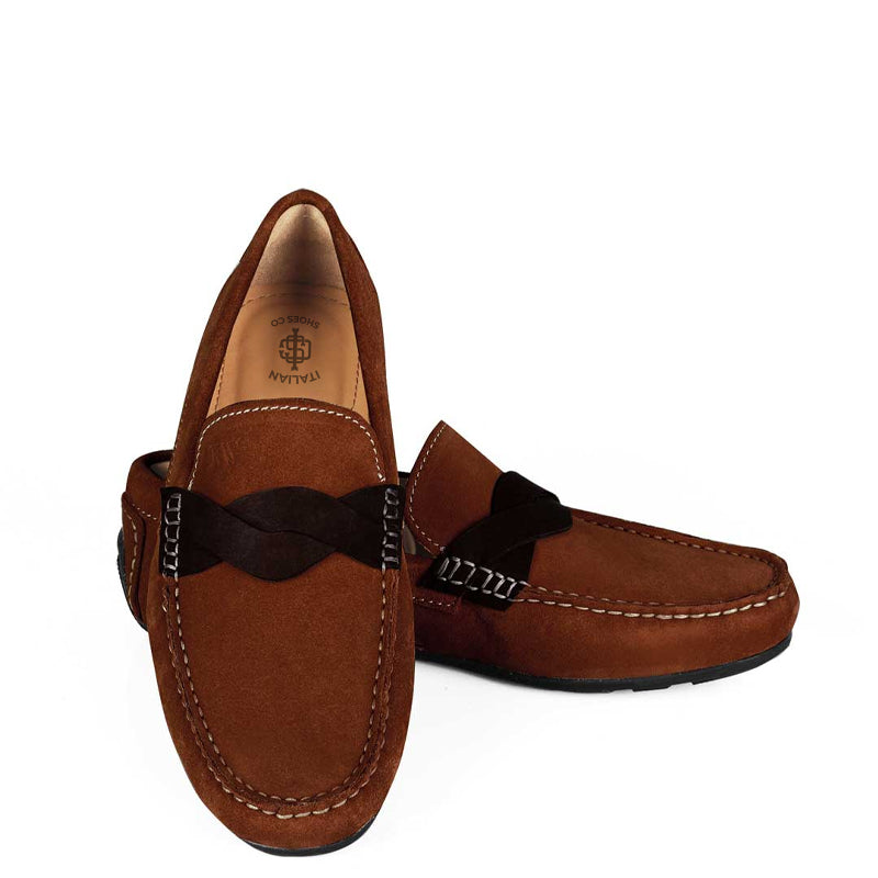 Penny Suede Cross Strap Leather Green Loafer